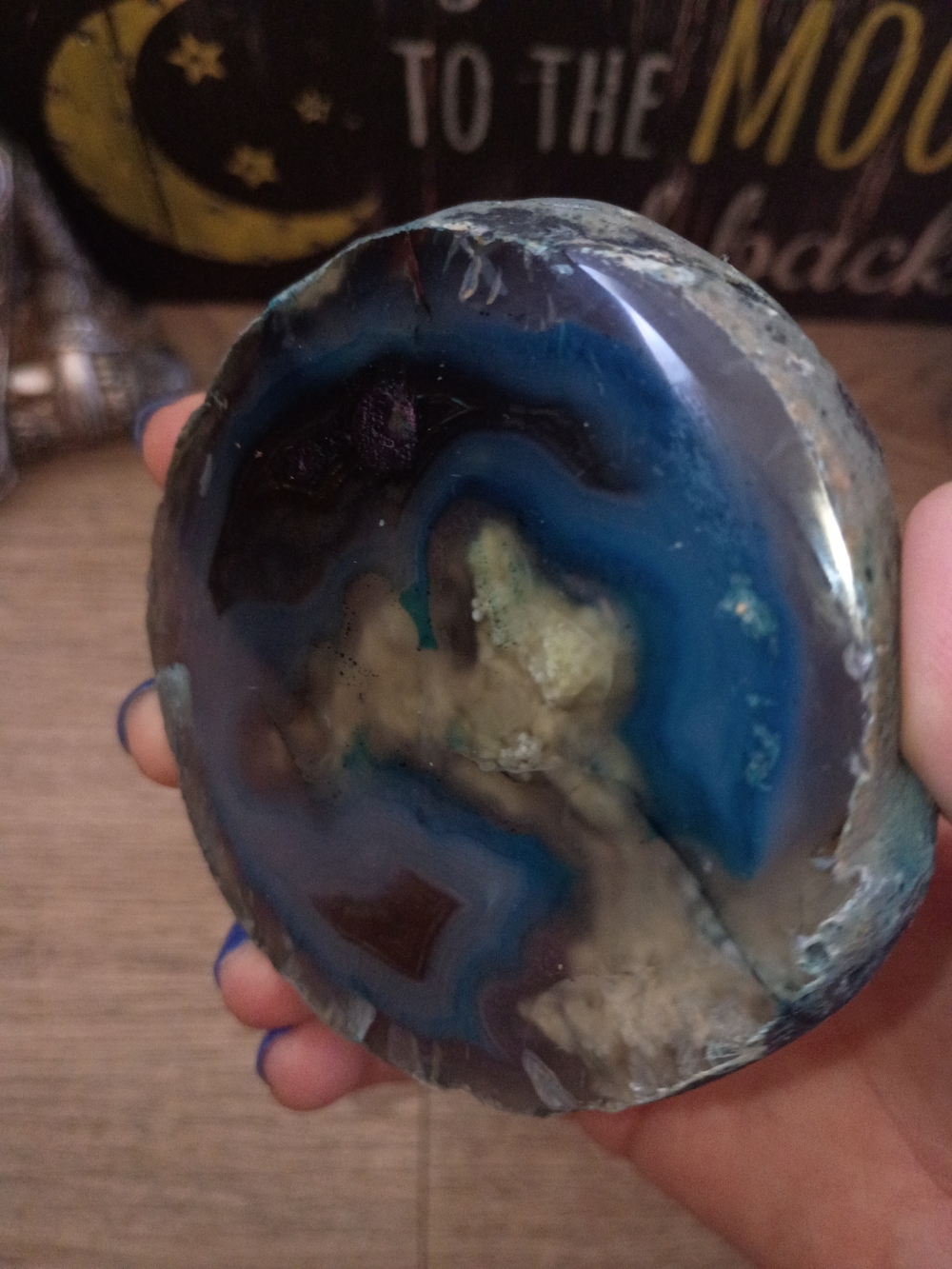 Blue Agate Geode From Brazil Decorative Accent - Picture 4 of 9
